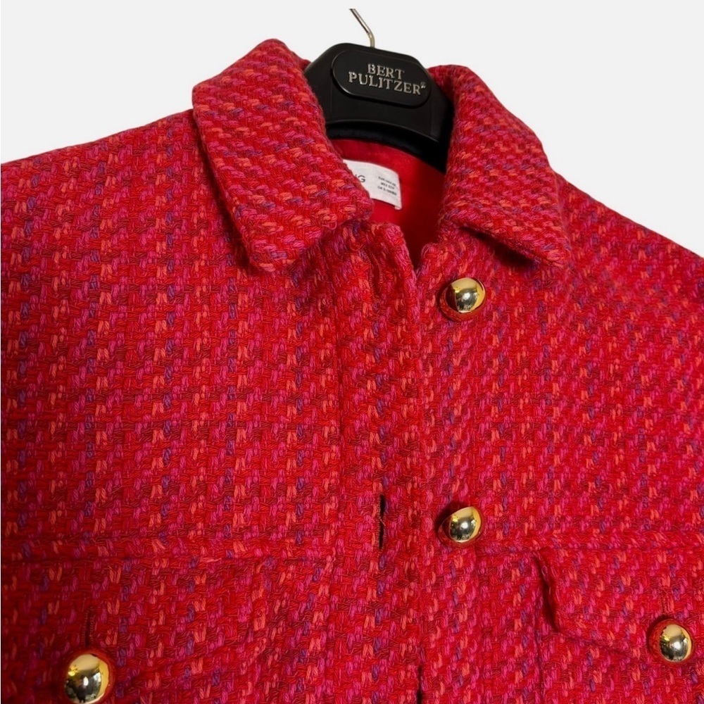 Mango Tweed Cropped Blazer Pink Gold Button Jacket XS Lined Preppy Elle Woods - Picture 4 of 13